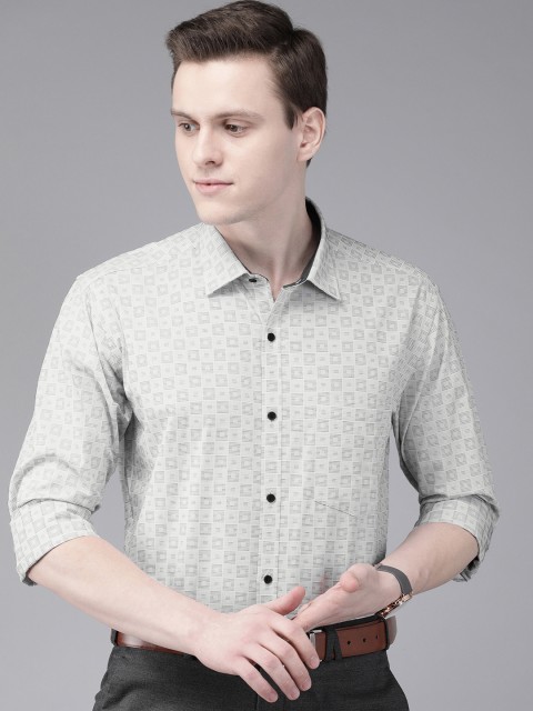 

Park Avenue Men White & Grey Slim Fit Checked Formal Shirt