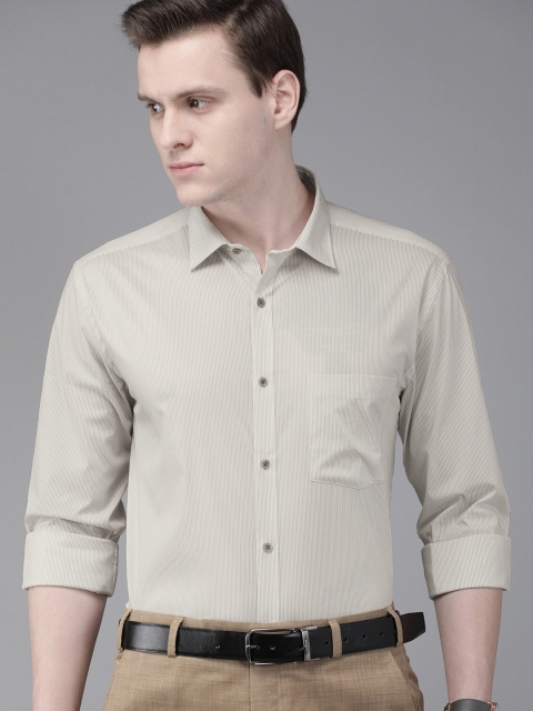 

Park Avenue Men White & Beige Slim Fit Striped Formal Shirt
