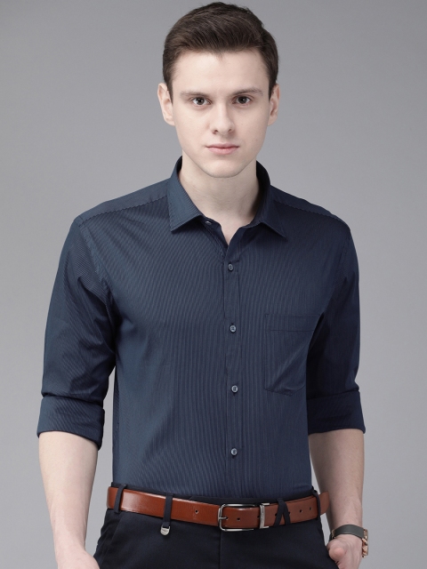 

Park Avenue Men Navy Blue & Grey Super Slim Fit Self-Striped Party Shirt