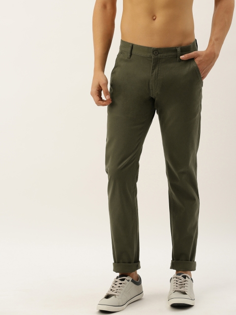 Men Olive Green Slim Fit Solid Chinos