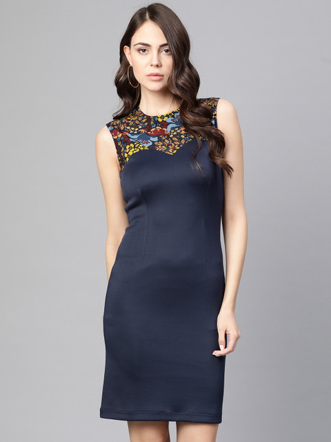

Zima Leto Women Navy Blue Solid Sheath Dress