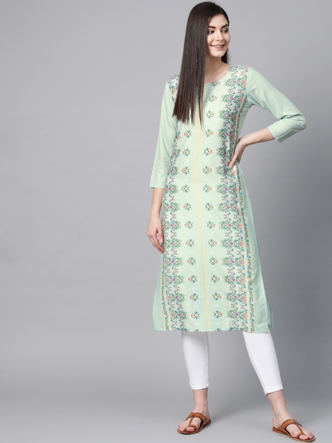 

AHIKA Women Green & Blue Printed Straight Kurta