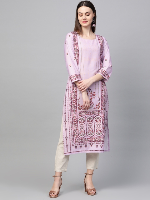

AHIKA Women Lavender & Pink Screen Print Straight Kurta