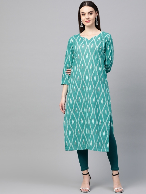 

AHIKA Women Blue & White Printed Straight Kurta