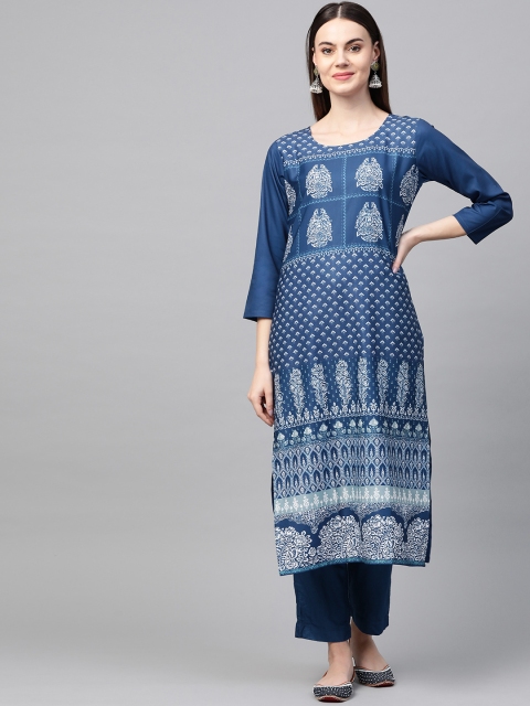 

AHIKA Women Blue & White Printed Straight Kurta