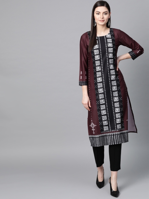 

AHIKA Women Black & White Printed Straight Kurta