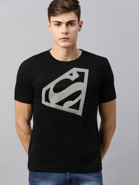 

Huetrap Superman Men Black Superman Applique Detailed Round Neck T-shirt