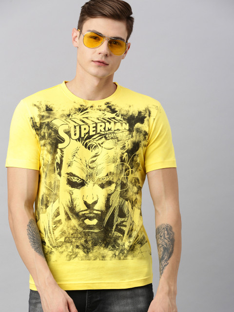 

Huetrap Superman Men Yellow Round Neck Pure Cotton T-shirt