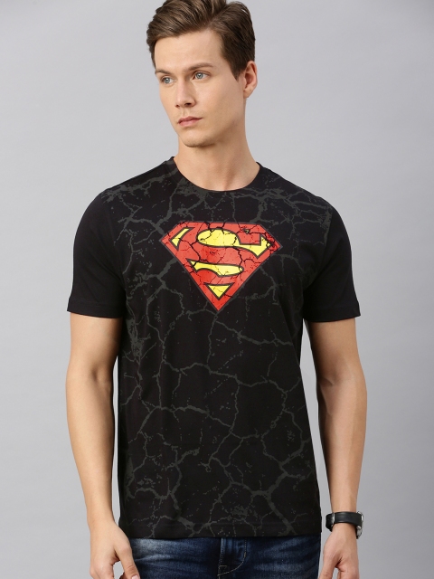 

Huetrap Superman Men Black Superman Printed Round Neck Pure Cotton T-shirt