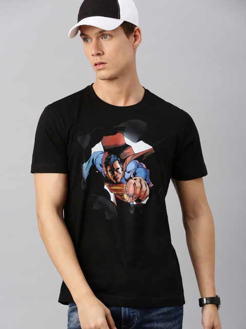 

Huetrap Superman Men Black Superman Printed Round Neck Pure Cotton T-shirt