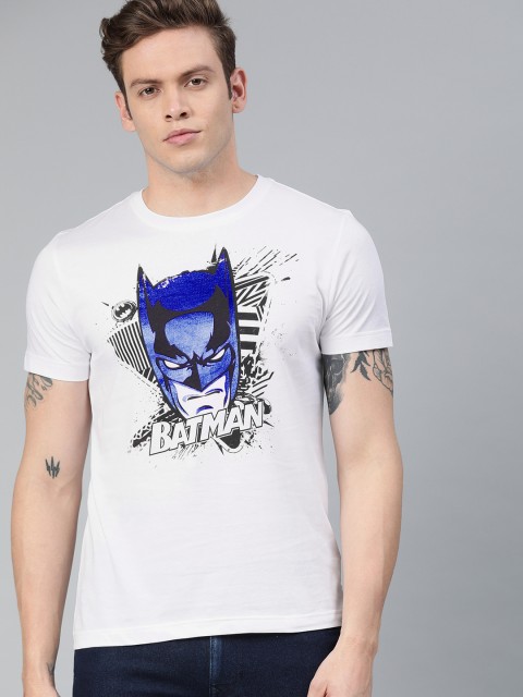 

Huetrap Batman Men White Blue Batman Shimmer Printed Regular Fit Round Neck Pure Cotton T-shirt