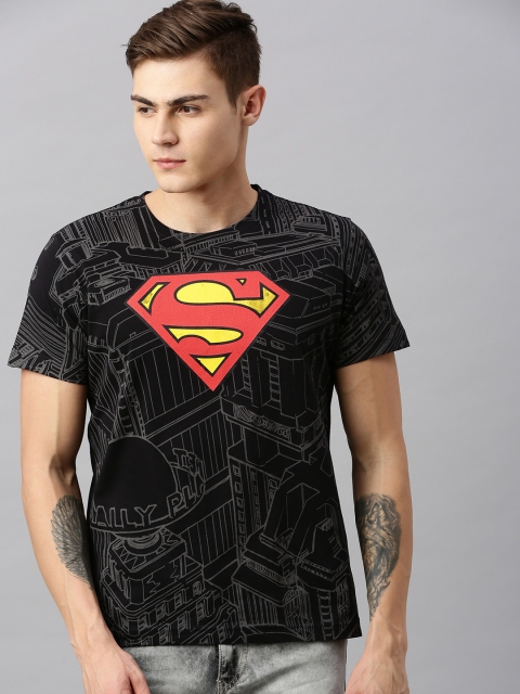 

Huetrap Superman Men Black Grey Round Neck Pure Cotton T-shirt