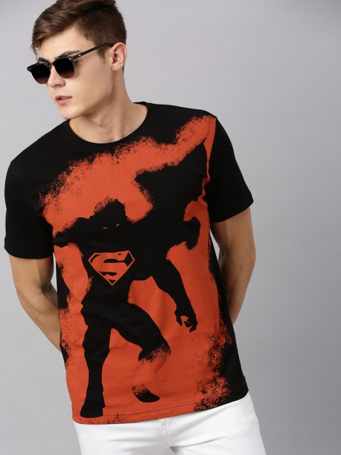

Huetrap Superman Men Black Rust Orange Round Neck Pure Cotton T-shirt