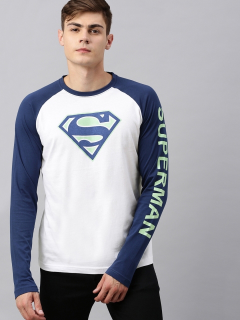 

Huetrap Superman Men White & Blue Glow in The Dark Round Neck T-shirt