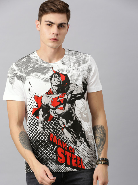 

Huetrap Superman Men White Round Neck Pure Cotton T-shirt
