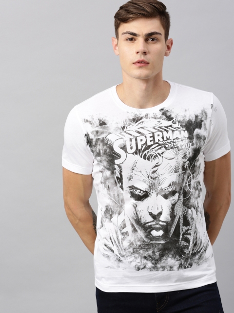 

Huetrap Superman Men White Black Round Neck Pure Cotton T-shirt