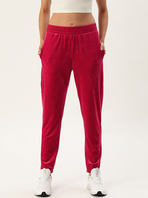 

FOREVER 21 Women Red Solid Straight Fit Velvet Joggers