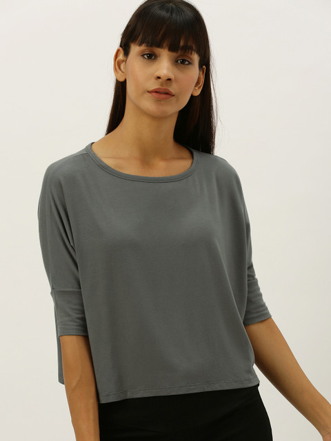 

FOREVER 21 Women Grey Solid Top