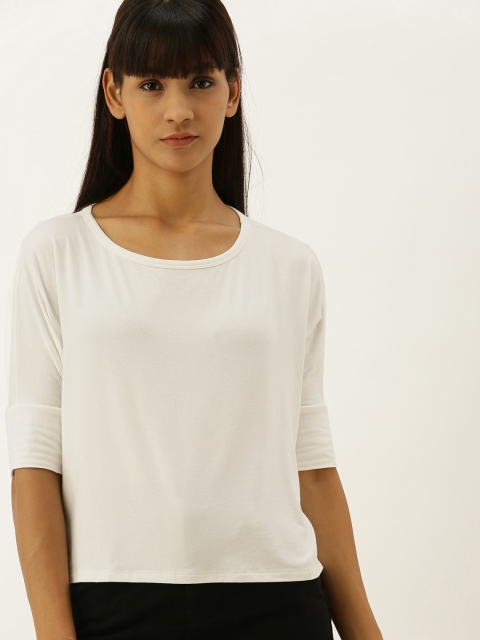 

FOREVER 21 Women White Solid Top With Extended Sleeves