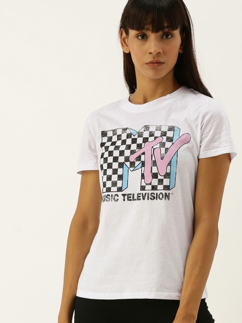 

FOREVER 21 Women White Printed Round Neck T-shirt