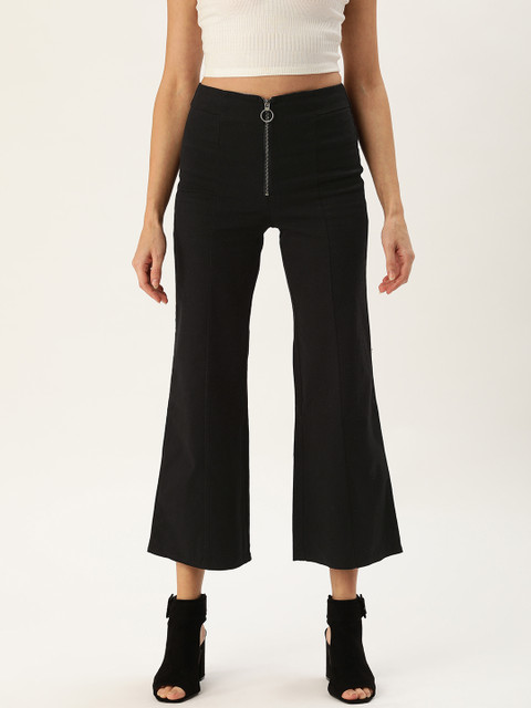 

FOREVER 21 Women Black Solid Relaxed Fit Bootcut Treggings
