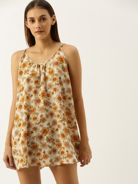 

FOREVER 21 Women Beige Printed Shoulder-Strap A-Line Dress