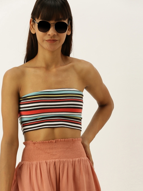 

FOREVER 21 Women Black Striped Tube Crop Top
