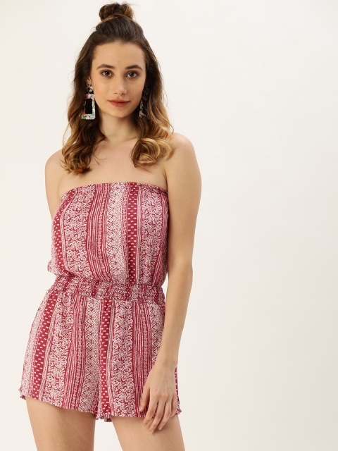 

FOREVER 21 Women Red & White Printed Playsuit With Smocking Detail