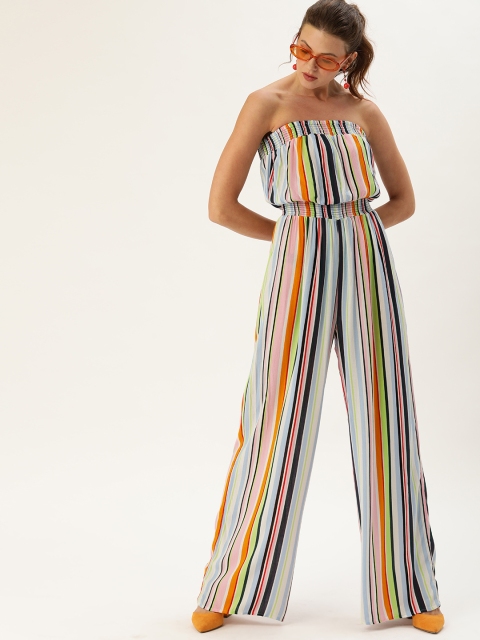 

FOREVER 21 Women Multicoloured Striped Basic Jumpsuit With Smocking Detail, Multi