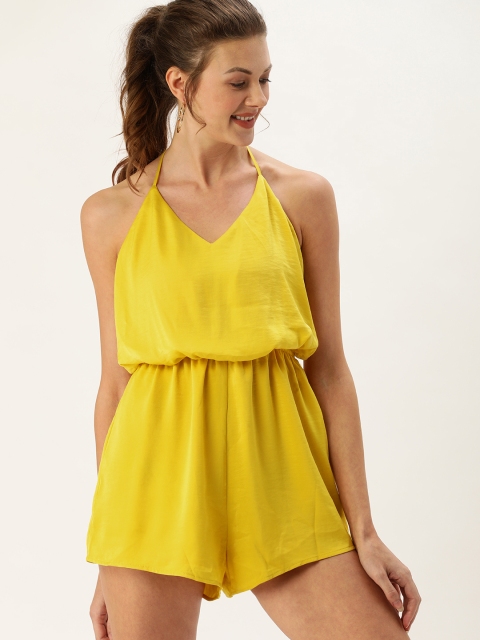 

FOREVER 21 Women Mustard Yellow Solid Playsuit With Gathers