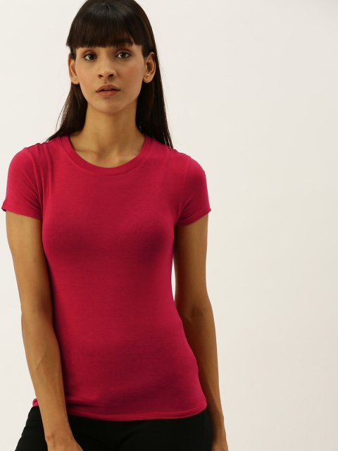 

FOREVER 21 Women Red Solid Round Neck T-shirt