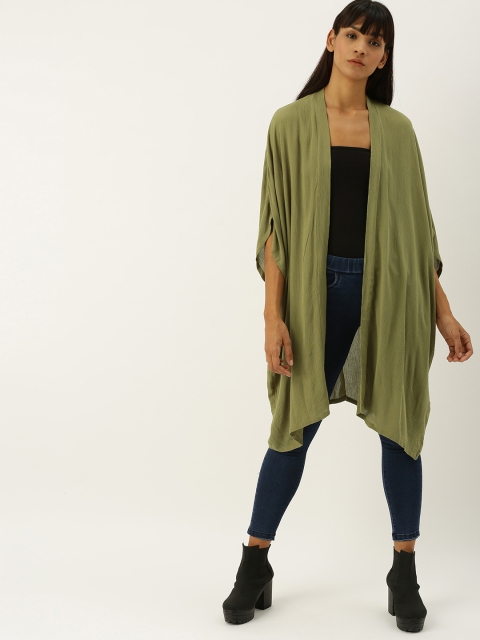 

FOREVER 21 Women Olive Green Solid Open Front Shrug