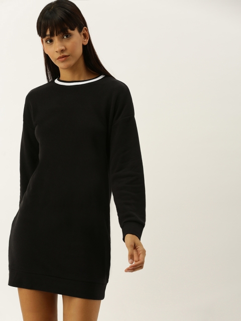

FOREVER 21 Women Black Solid Sweatshirt Dress