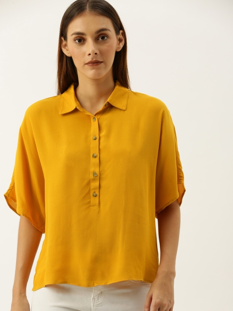 

FOREVER 21 Women Mustard Yellow Solid Shirt Style Top