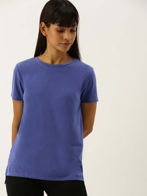 

FOREVER 21 Women Blue Solid Round Neck T-shirt