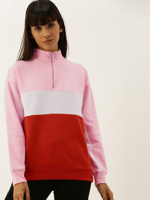 

FOREVER 21 Women Pink & Red Colourblocked Sweatshirt