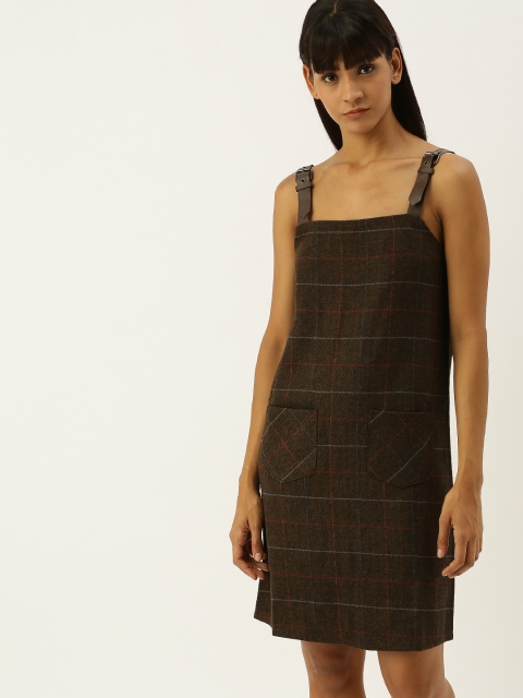 

FOREVER 21 Women Brown & Black Checked Pinafore Dress