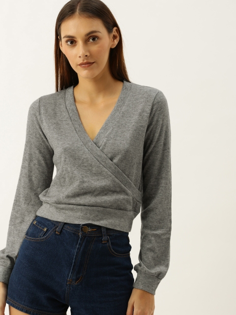 

FOREVER 21 Women Grey Solid Wrap Top