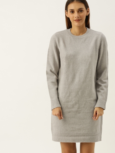 

FOREVER 21 Women Grey Melange Solid Sweater Dress