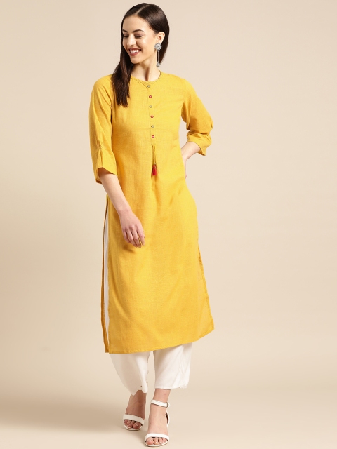 

Nayo Women Mustard Yellow Solid Straight Kurta