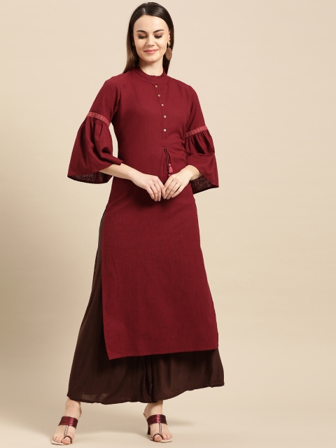 

Nayo Women Maroon Solid Straight Kurta