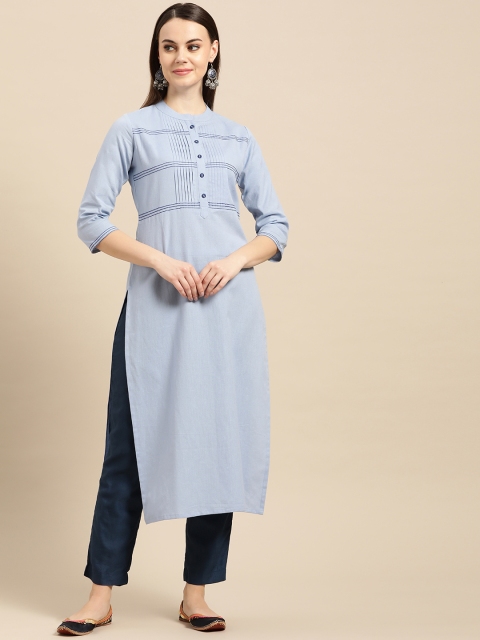 

Nayo Women Blue Yoke Design Straight Kurta