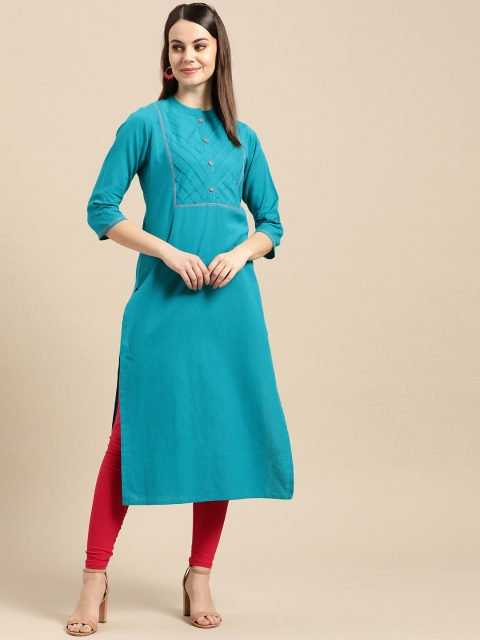 

Nayo Women Blue Yoke Design Straight Kurta
