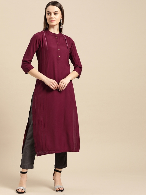

Nayo Women Burgundy Solid Straight Kurta
