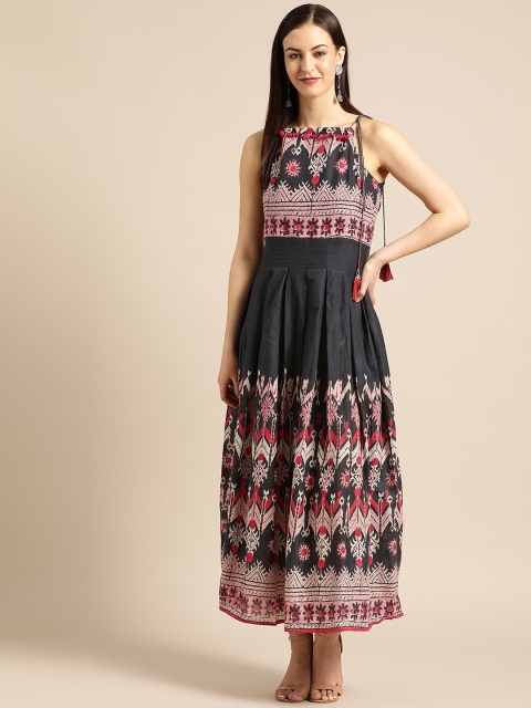

Nayo Women Navy Blue & Off-White Printed Maxi Dress
