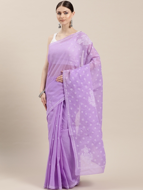 

ADA Purple & White Pure Cotton Handloom Chikankari Hand Embroidered Saree