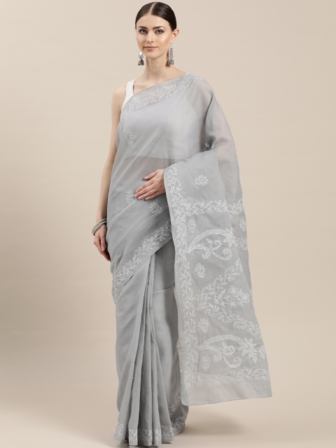 

ADA Grey & White Pure Cotton Chikankari Hand Embroidered Saree