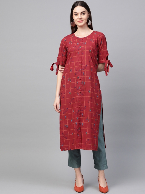 

AHIKA Women Red & Blue Printed Straight Kurta