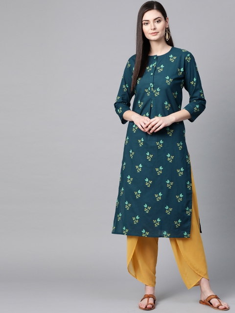 

AHIKA Women Teal Blue & Green Printed Straight Kurta