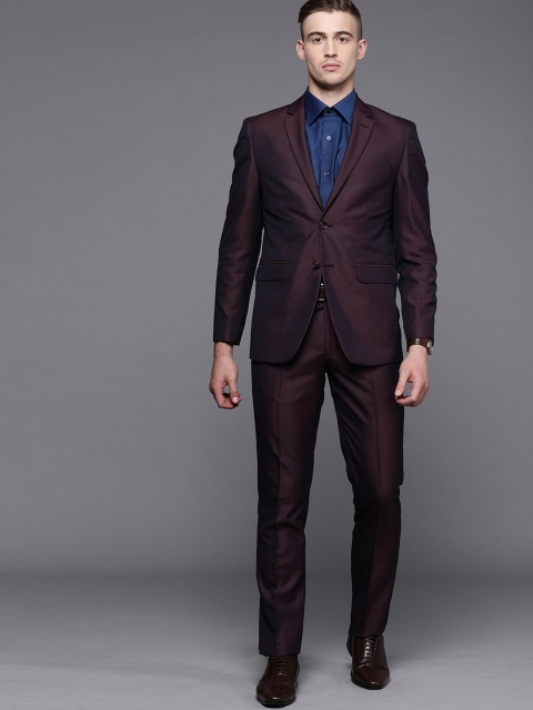 

Louis Philippe Men Maroon Self Design Single-Breasted Slim Fit Wedding Suit